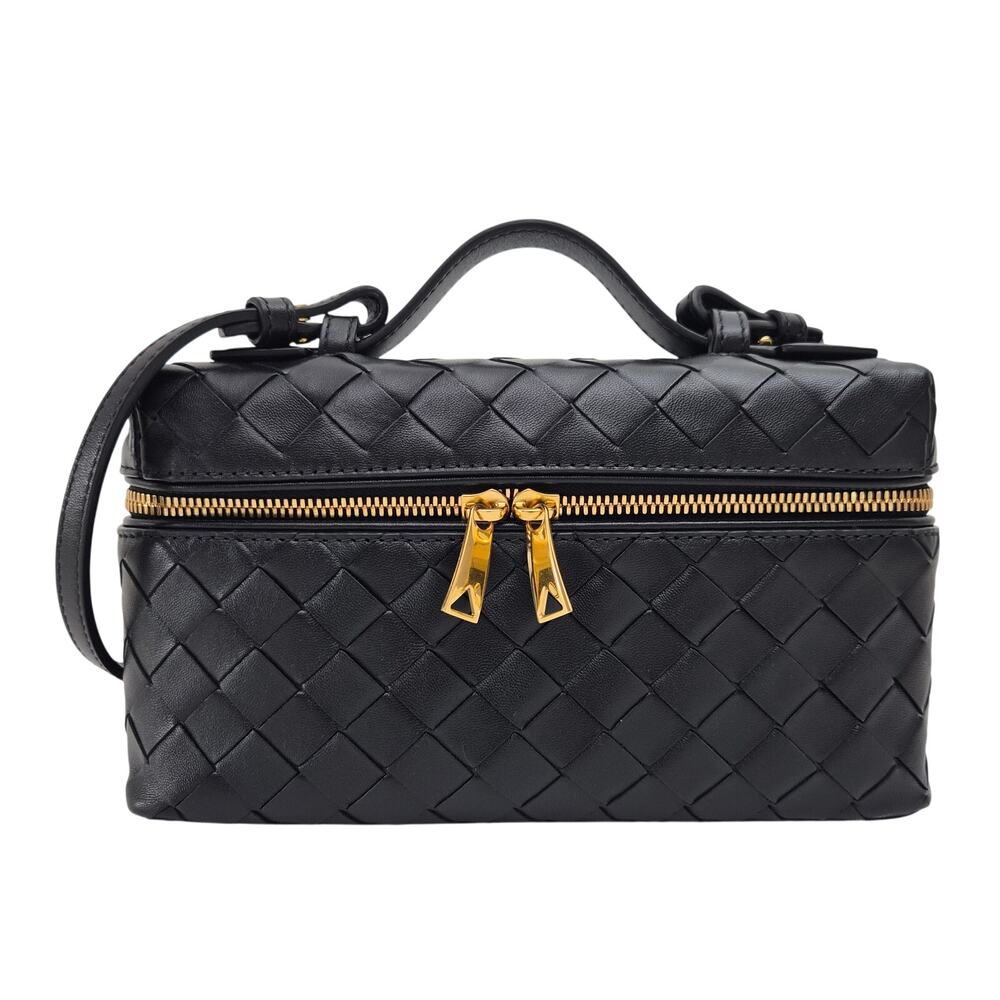 Bottega Veneta Calfskin Intrecciato Bang Bang Vanity Case Black